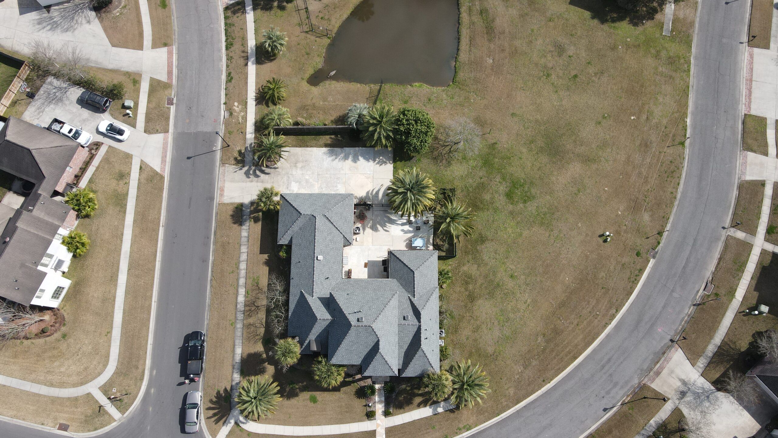 drone image of home that needed louisiana roofing company